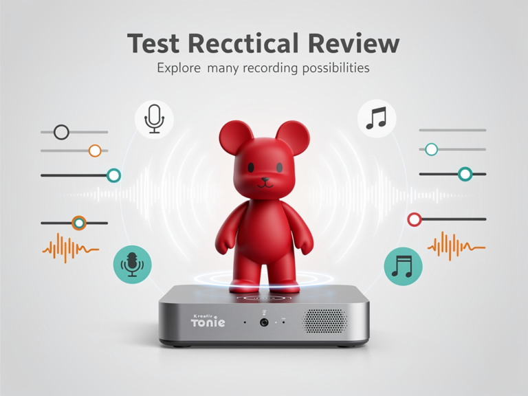 Kreativ Tonie Rot vor Toniebox zeigt flexible Aufnahmefunktionen im Praxischeck