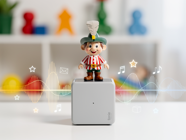 Tonie Figur Räuber Hotzenplotz neben Toniebox kindgerechtes Hörspielerlebnis