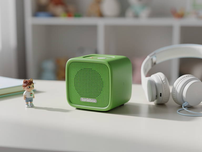 Moderne grüne Toniebox 2 mit verbessertem Klang und neuen Funktionen für Kinder