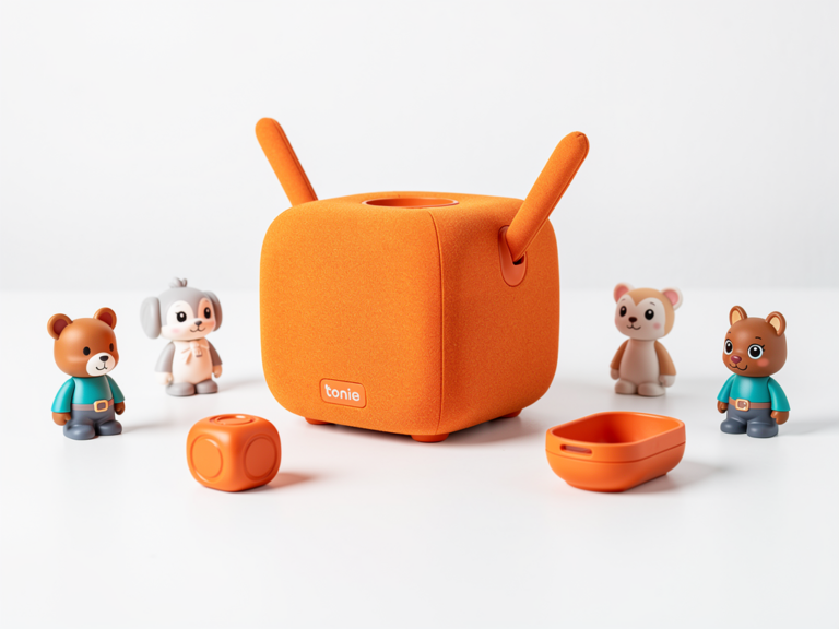 Toniebox Starterset Orange mit Hörfigur und robustem kindgerechtem Design auf Tisch