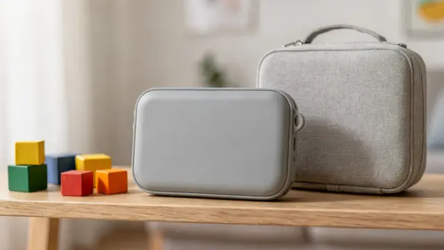 Toniebox mit Schutzhülle neben einer Kindertasche in einer hellen Wohnung