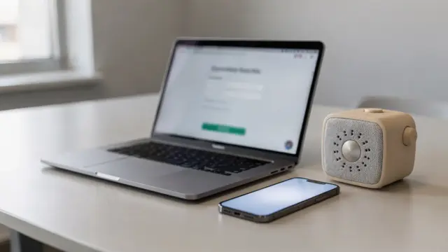 Laptop und Smartphone neben einer Toniebox für die Toniecloud-Anmeldung